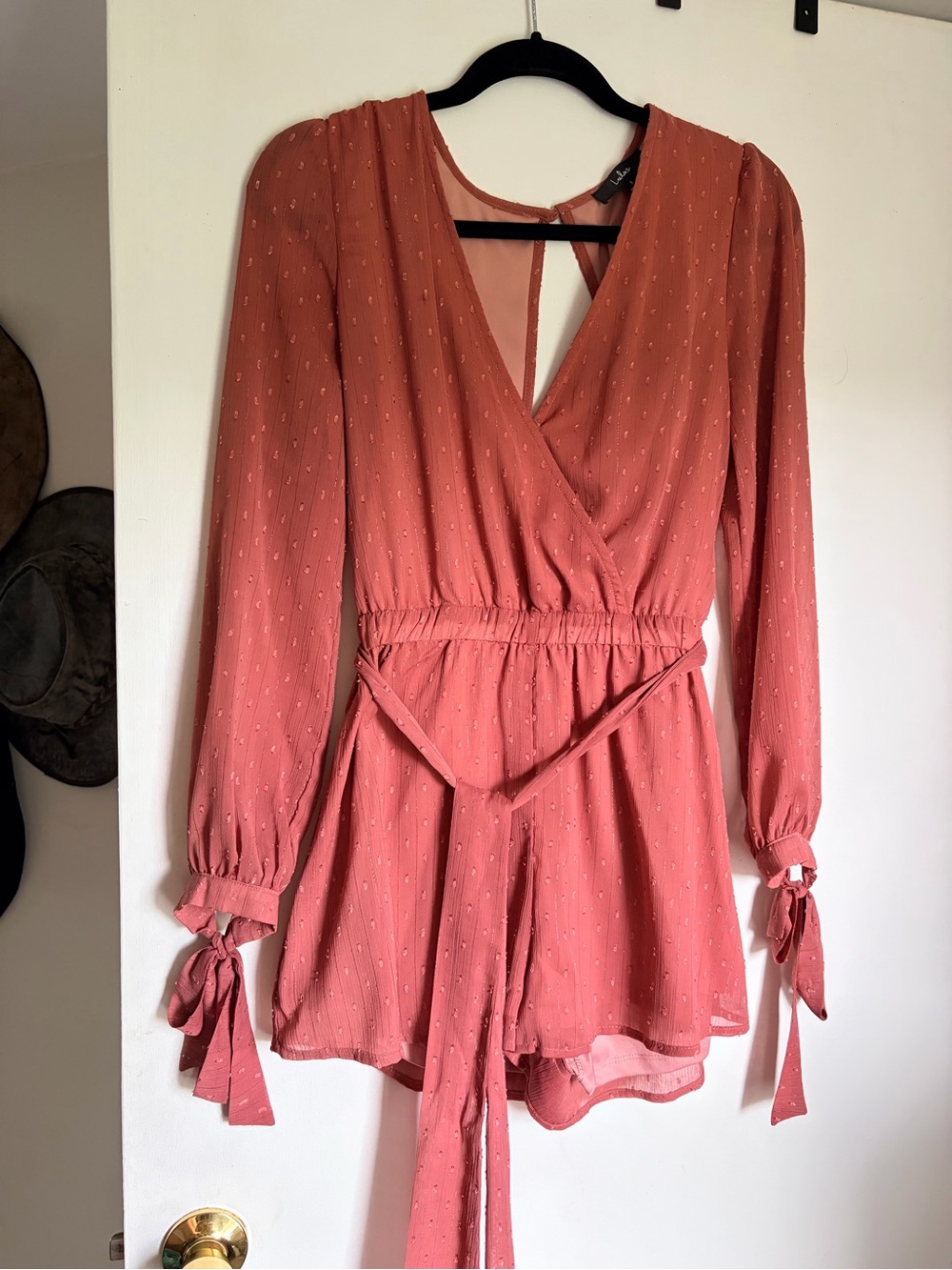 Woven Tie-Waist Rust Romper